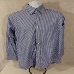 Men's Size 40 Ronia Long Sleeve Blue Striped Casual Button Down Shirt